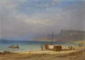 Carl Morgenstern, Fischerboote an der Küste von Fécamp, Normandie. Wohl um 1844.