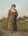 Aloïs Boudry, Bauernmädchen am Dorfrand. Probably 1880s/1890s.