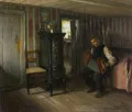Valdemar Kornerup, Peasant Interior with Accordion Player. 1920.