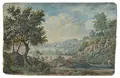 Christian Gottfried Morasch, Saxon landscape with hikers and fishermen. Around 1800.