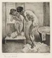 August Wilhelm Dressler "Bathing Girl" / Two Girls at the Toilet. Probably 1920s.