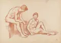 Ludwig von Hofmann, Two Seated Nudes / Kneeling Nude. Circa 1900.
