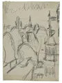 Albert Wigand „Dům s arkýřem, park a kostelní věž – Striesener Platz, Drážďany”. 1939.