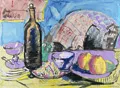 Ernst Hassebrauk, Still Life with Black Bottle and Apples. Probably 1960s.