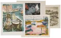 Erhard Hippold, Baltic Sea – among others Wismar, Old Harbour – four large colour lithographs. 1950-1961.