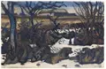 Curt Querner "Dark January Day (Bushes in front of Houses)". 1960.
