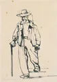 Paul Wilhelm, Man with hat and cane / Back view of a man with hat and cane / Lying German Shepherd / Portrait of the writer Jeanne Berta Semmig on her deathbed. Probably 1920s-1958.
