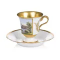 Zeldzaam vroeg gezichtskop "Dresden" (panorama van de oude stad gezien vanaf het Japanse Paleis) in transferdecor. Meissen I. 1817–ca. 1820. Gezicht waarschijnlijk vroege jaren 1820.