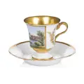 Rare early view cup "Dresden" (old town panorama seen from the Japanese Palace) in transfer decor. Meissen I. 1817–c. 1820. View probably early 1820s.