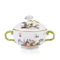 Soup bowl with scenes after Watteau, Ozier relief decoration. Johann Friedrich Eberlein for Meissen. Circa 1740.