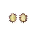 Pair of opal flower stud earrings with pink tourmaline surround.