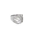 White gold band ring with diamond shooting star trails.