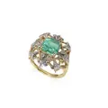 Striking yellow gold ring with central square emerald and fleur-de-lis. Birmingham, England.