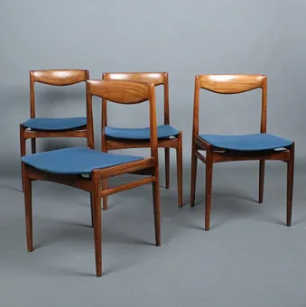 LÜBKE. Four dining chairs from the 1970s, oak, Germany.