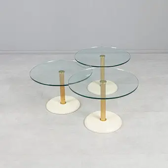 GEORG APPELTSHAUSER. IN THE STYLE OF. Set of coffee tables, glass, travertine, 1980s. (3).