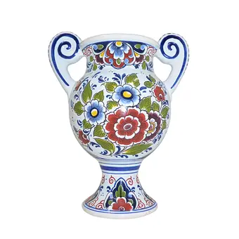 WAZON Z UCHWYTAMI, DELFT, POLICHROMOWY MALOWANY FLORALNY, MODEL 390.