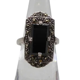 Antieke 925 zilveren ring met onyx