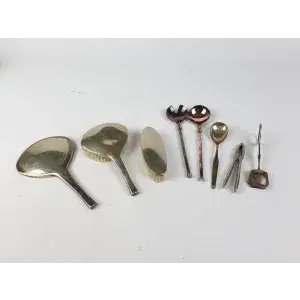 Ancien set de coiffure et couverts Alpacca argenté