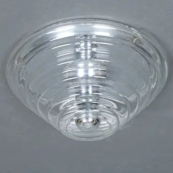 Mid-Century ceiling light with ribbed glass shade from the 1970s.