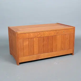 O. SCHJØLL AND B. K. HANDEST. Randers Møbelfabrik, foldable teak chest from the 1960s, Denmark.