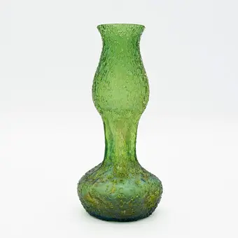 Green glass vase from the Elisabeth glassworks, covered with a matte, iridescent surface with frit melts, Art Nouveau, around 1900.