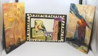 3x various paintings, only monogrammed, each unframed, approx. 54 x 38.5cm
