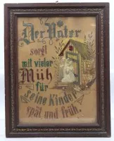 Výšivka nebo domácí rčení kolem 1900, v rámu/sklo, rozměr rámu 48 x 38 cm