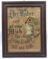 Embroidered picture or house motto around 1900, framed/glass, frame size 48 x 38 cm