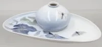 Small bulbous vase on matching tray, Royal Copenhagen, floral decor, approx. H 7 cm, tray W 24.5 cm