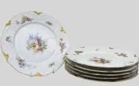 6 grote borden "Rosenthal" Sanssouci, bloemendecor, gouden rand deels wat afgesleten, rond 1900, D 25 cm