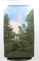 Antieke vaas waarschijnlijk Haviland & Co, fijn schilderwerk, grazende koeien, helaas aan de achterzijde gelijmd, ca. H 53 cm B 28 cm