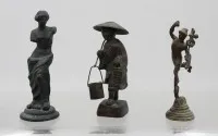 3 assorted small figures, probably all bronze, signs of age, approx. H 12 cm