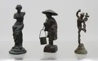 3 разные маленькие фигурки, вероятно, все из бронзы, следы времени, ок. в. 12 см