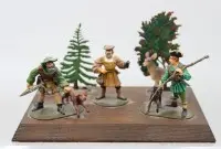 Оловянные фигурки на пластине, раскрашенные, сцена охоты, пластина ок. 12 x 19 см