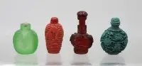 4x различные флаконы для нюхательного табака, Китай, 3x искусственный материал/смола 1x стекло этот без крышки, ок. в. 6 до 8,5 см