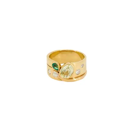 Moderne ring met diamant en gekleurde steen