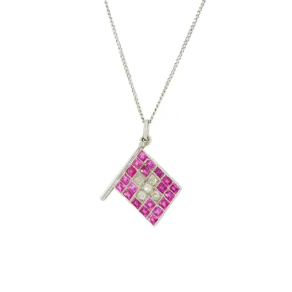 Collier pendentif rubis et diamants 'Drapeau suisse'