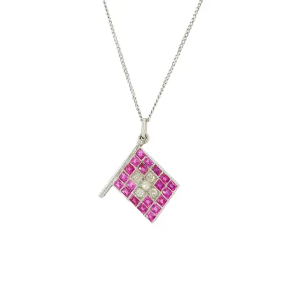 Collier pendentif rubis et diamants 'Drapeau suisse'