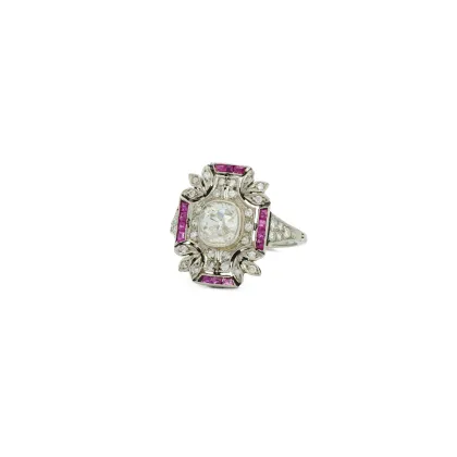 Bague fine en pierre de couleur et diamants