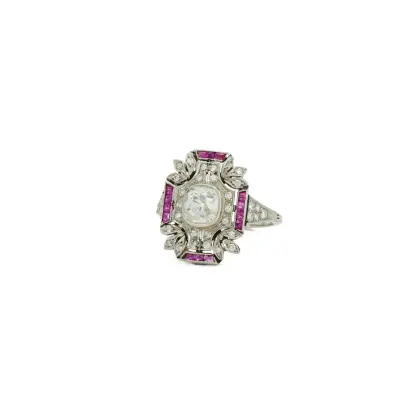 Bague fine en pierre de couleur et diamants