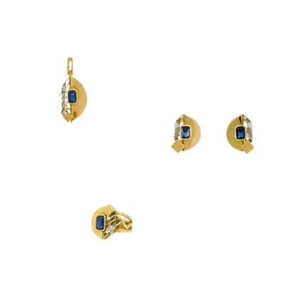 Parure saphir-diamant : bague, pendentif et clips d'oreilles