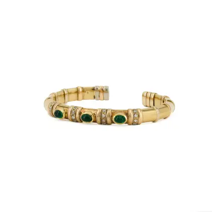 Bracelet rigide émeraude-diamant