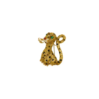 Broche 'Léopard' en émaux et pierres colorées