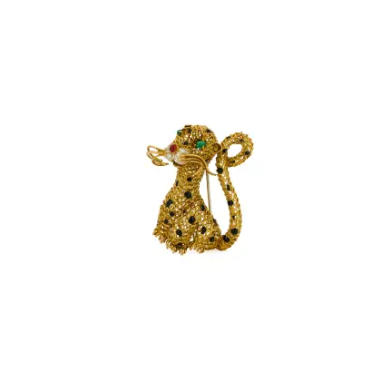 Broche 'Léopard' en émaux et pierres colorées