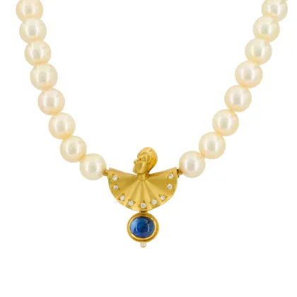 Collier de perles avec fermoir saphir-diamant 'Contes du Harlequin'