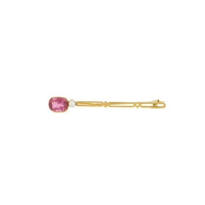 Broche barre tourmaline-perle