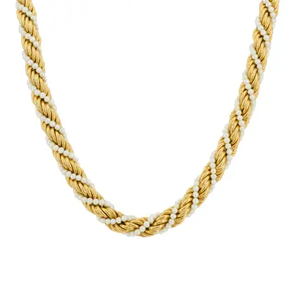 Getordeerd gouden collier met zaadparels