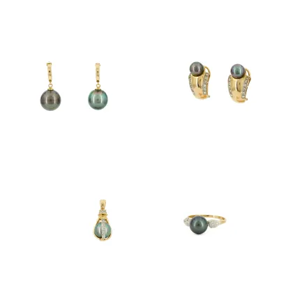 Tahitiperl-Diamant-Set: Ring, zwei Paar Ohrringe und Anhänger