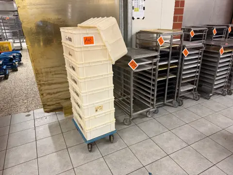 Partij kunststof bakken (met 1 rijdend onderstel)