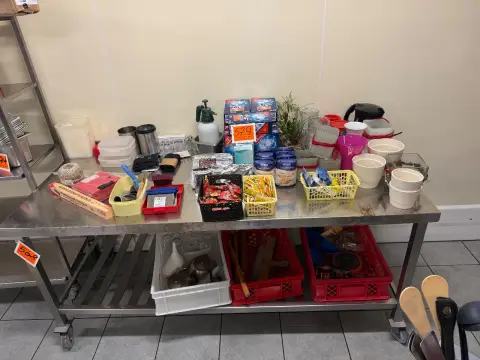Lot of various items (without stainless steel work table)